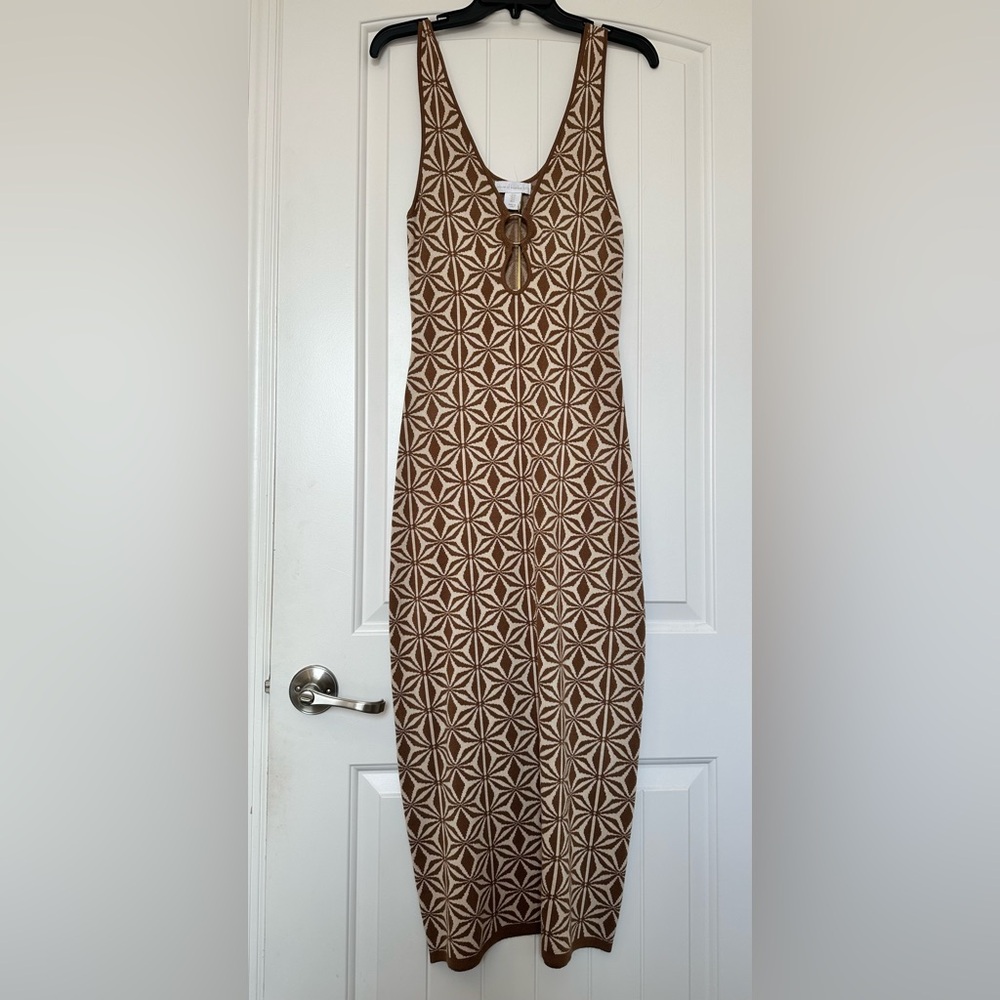 NWT! HOUSE OF HARLOW 1960 Geometric Patterned Brown Dress